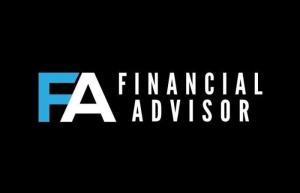 Black background with a block blue F and white A with "financial advisor" next to the block letters. Logo for Financial Advisor